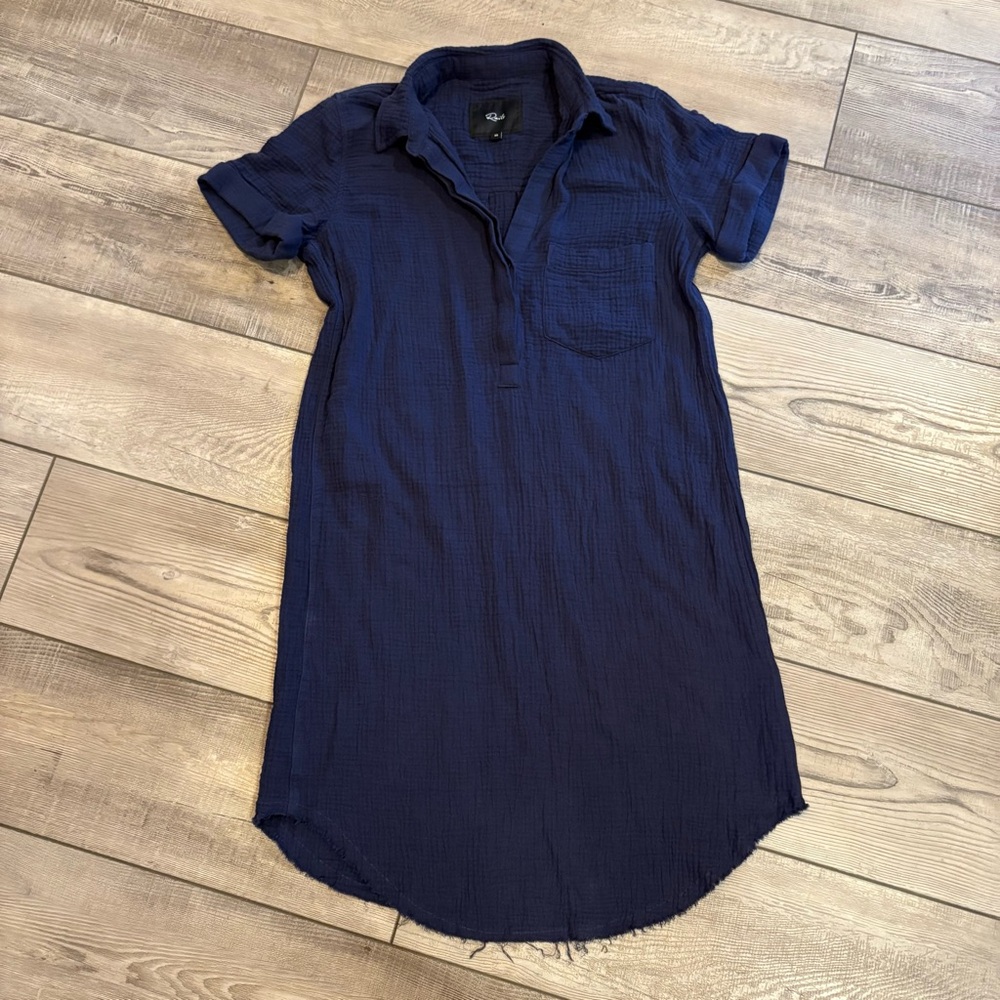 Rails Valerie Navy Blue Casual Button Down Gauze Dress Collar Button EUC x-small